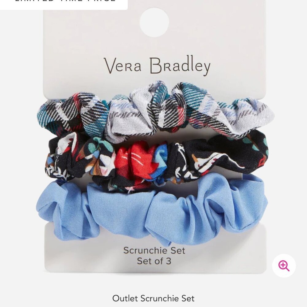 Vera Bradley Snowy Plaid Scrunchie Set of 3 NWT